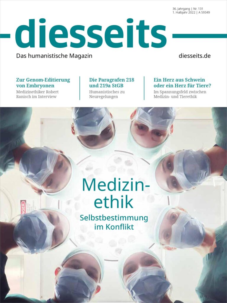 Cover des humanistischen Magazins diesseits zum Thema Medizinethik